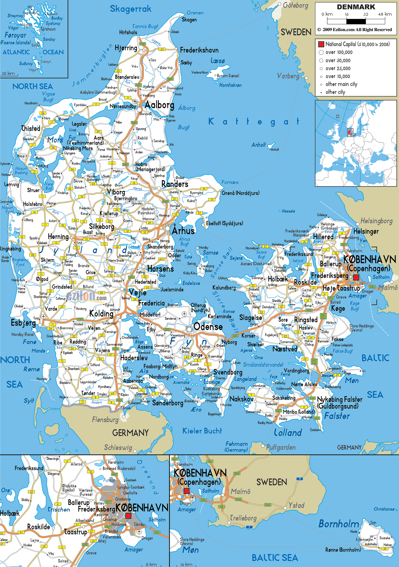 Detailed Political Map Of Denmark Ezilon Maps