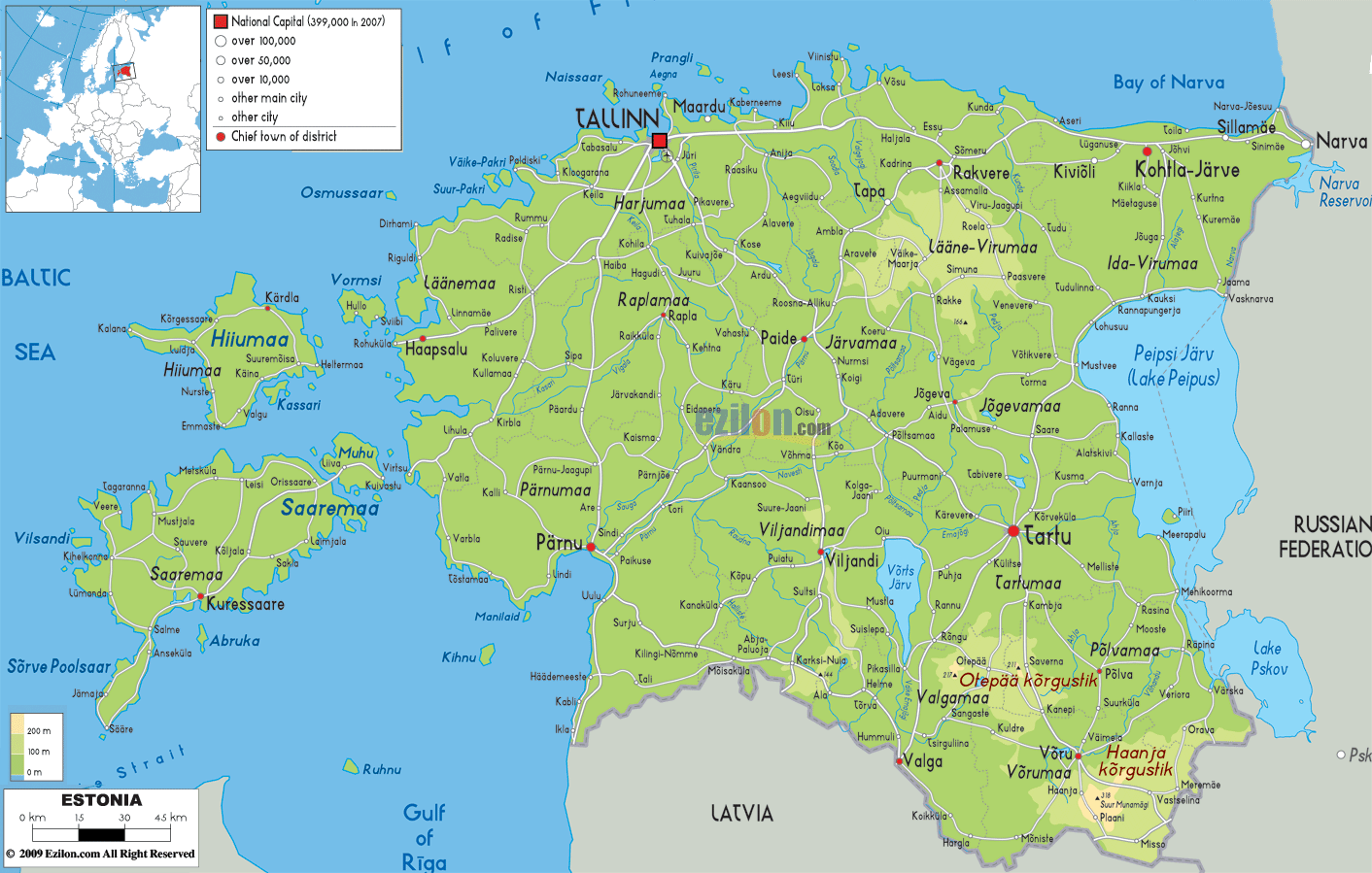 Estonia physical map