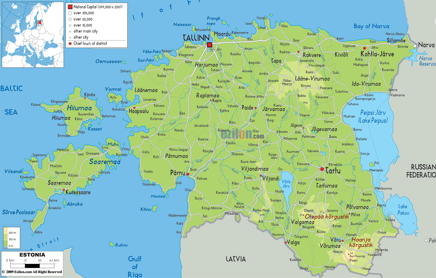 Estonia Physical Map 