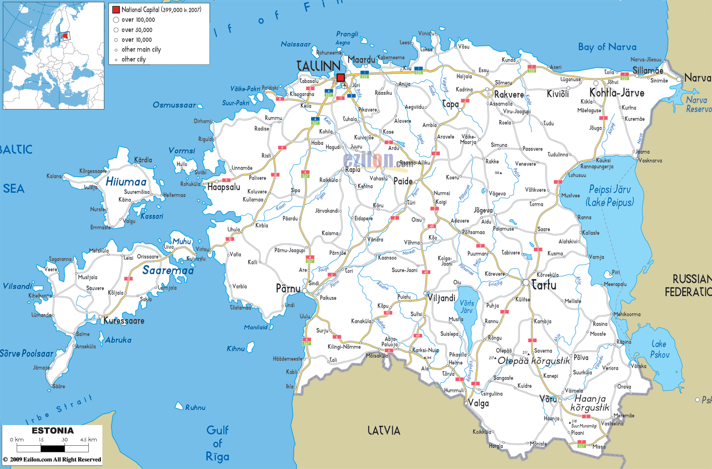 Detailed Clear Large Road Map of Estonia - Ezilon Maps