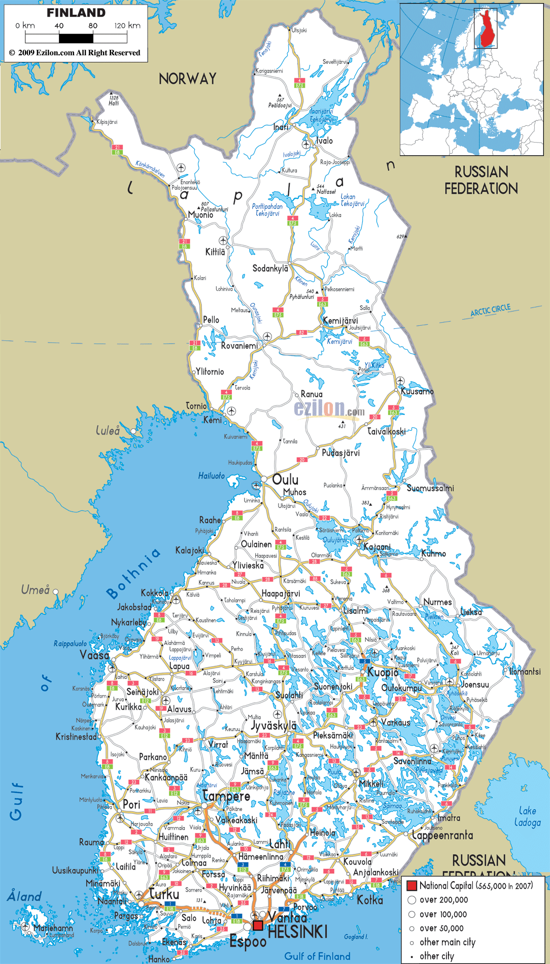 Detailed Clear Large Map of Finland - Ezilon Maps