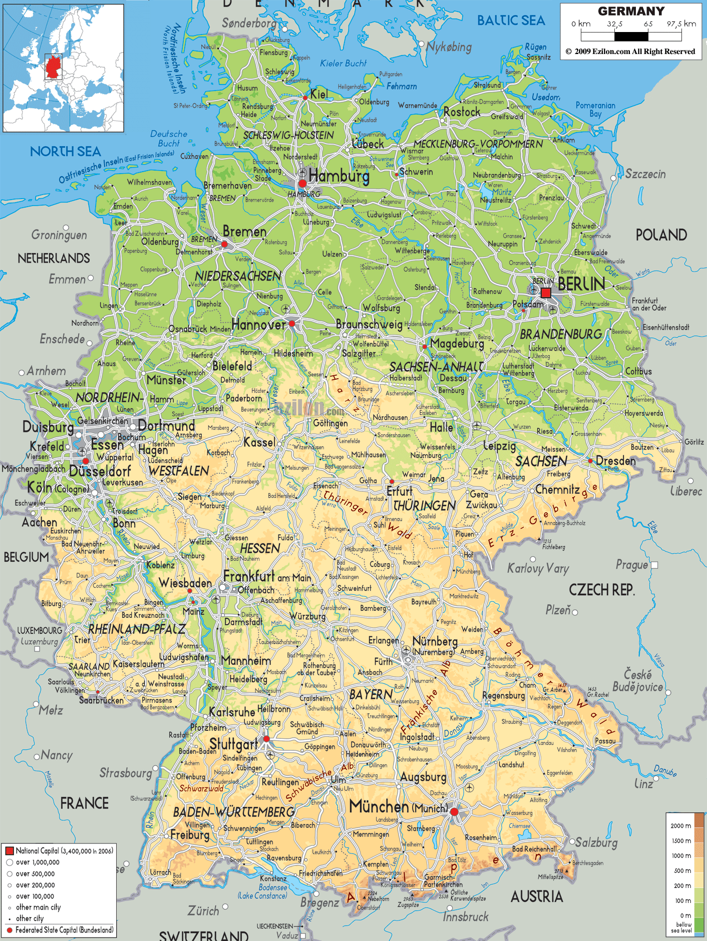 Germany Physical Map 