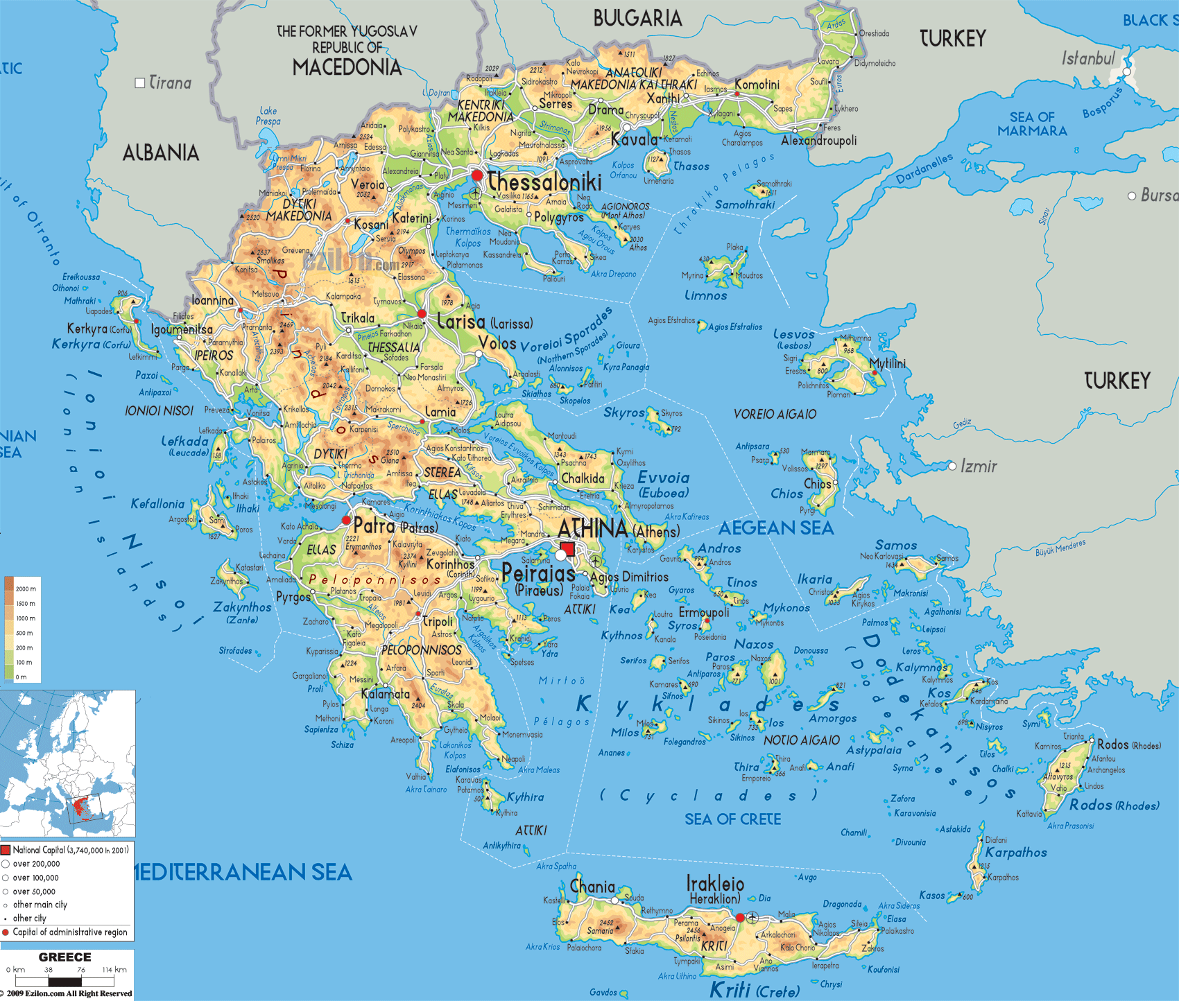 physical map of europe aegean sea