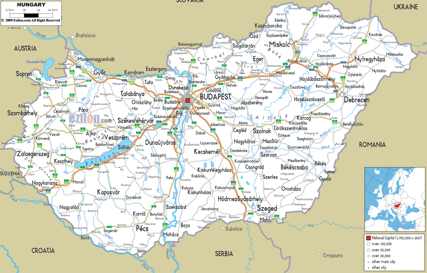 Detailed Clear Large Road Map of Hungary  Ezilon Maps