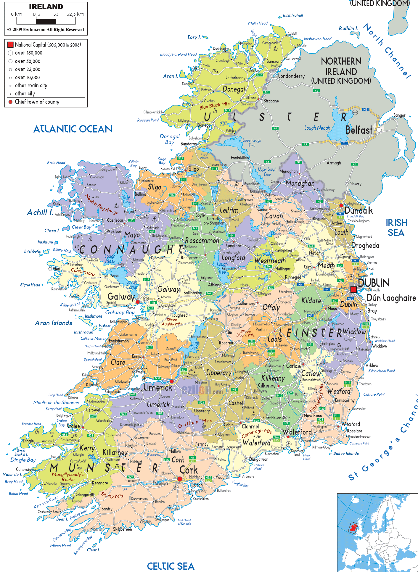 tourist map of ireland with counties