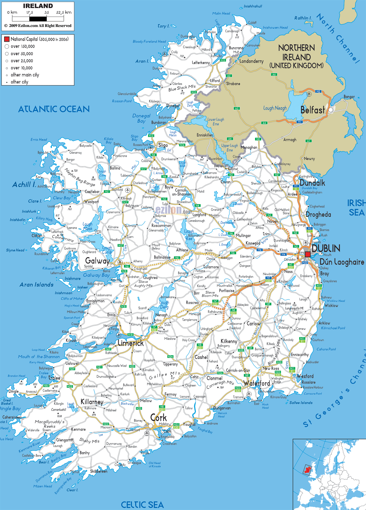 driving map of ireland Detailed Clear Large Road Map Of Ireland Ezilon Maps driving map of ireland