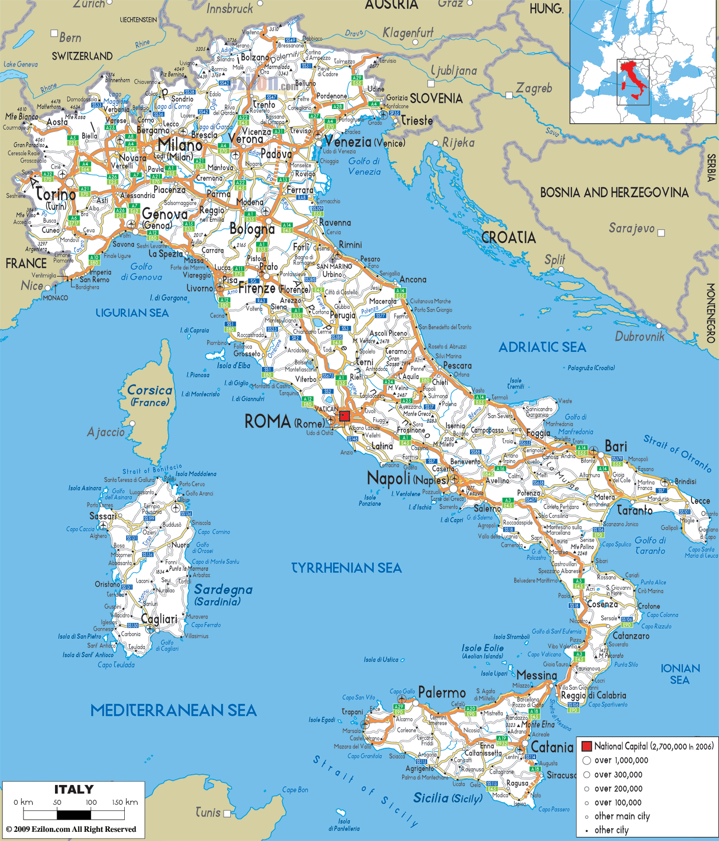 Detailed Clear Large Road Map of Italy - Ezilon Maps