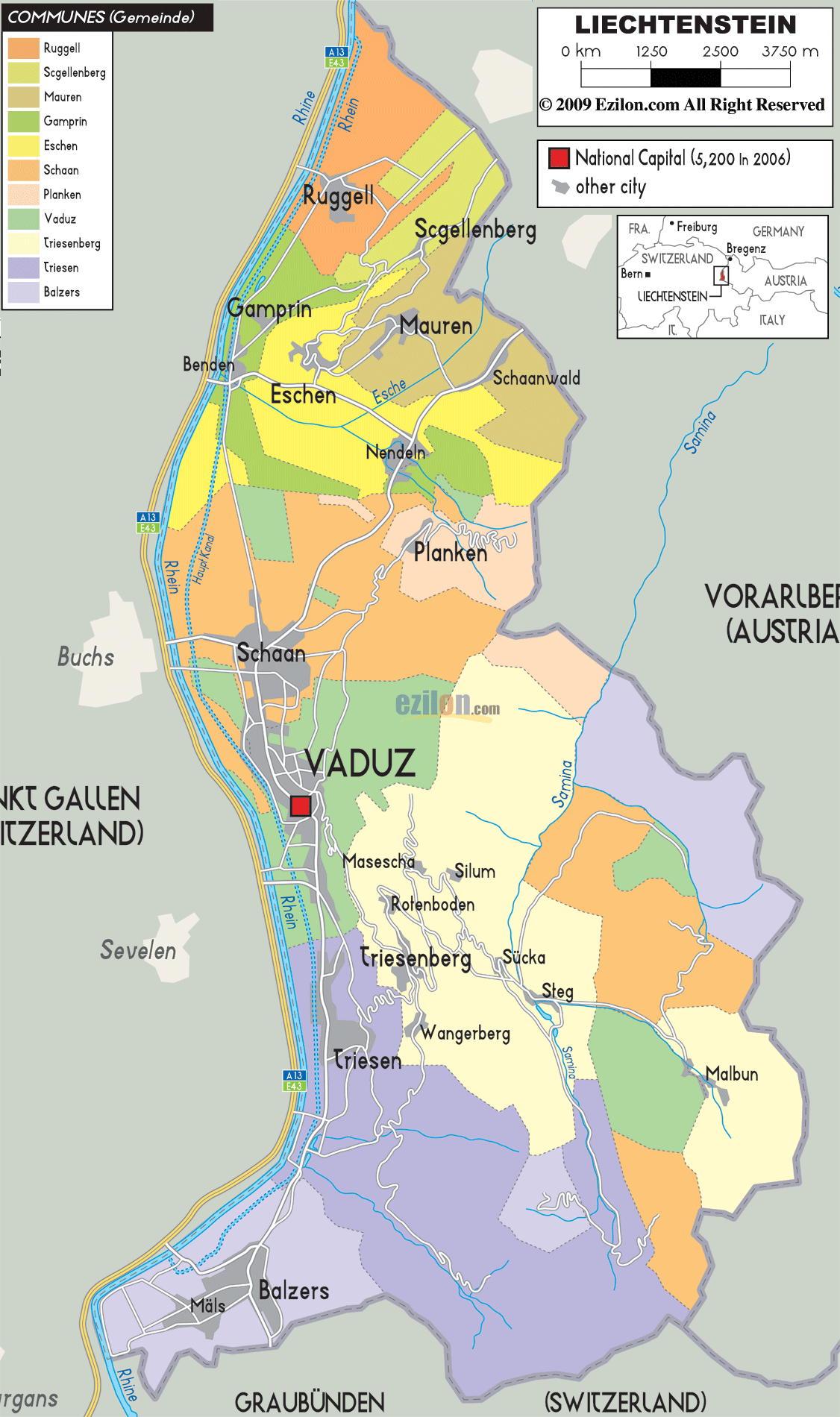Detailed Political Map of Liechtenstein - Ezilon Maps
