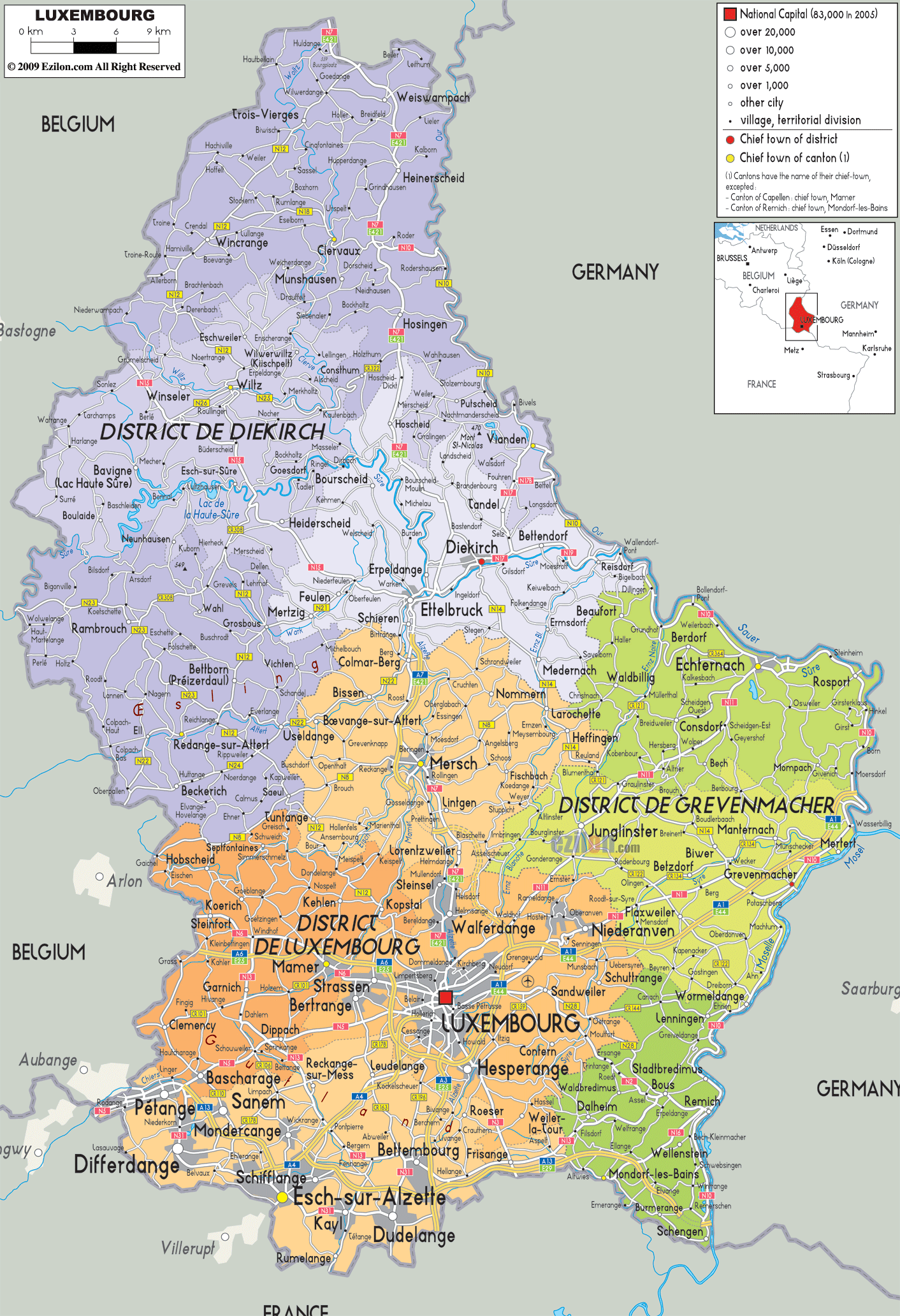Detailed Political Map of Luxembourg - Ezilon Maps