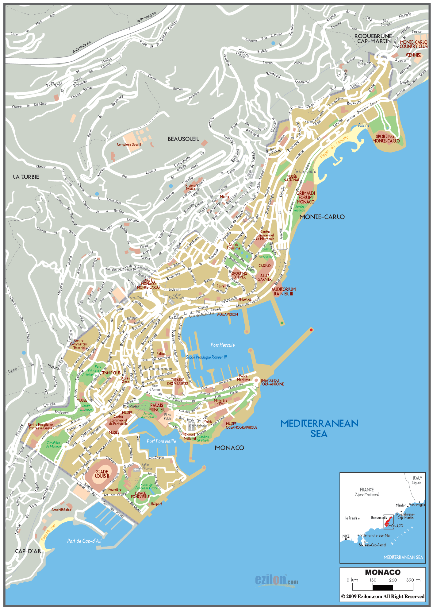 Detailed Political Map of Monaco - Ezilon Maps