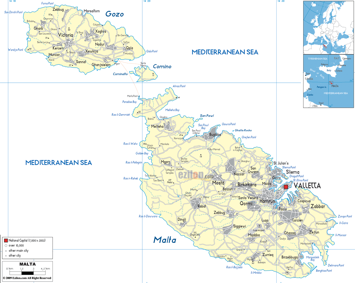 Detailed Political Map Of Malta Ezilon Maps