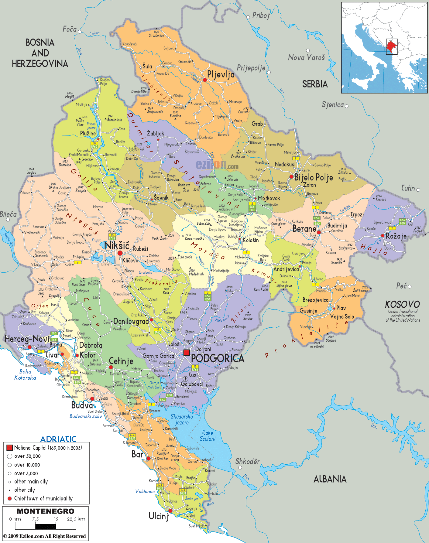 Map Of Montenegro Montenegro Map With Cities Towns And Municipalities 