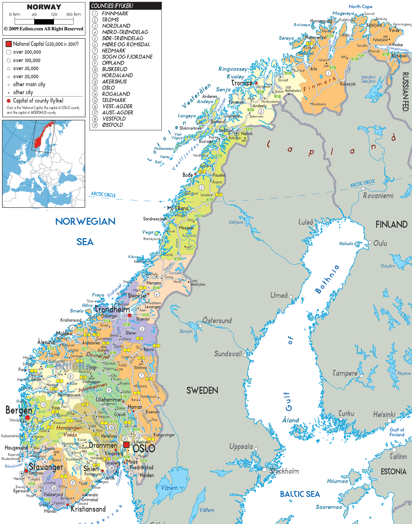 Detailed Political Map of Norway - Ezilon Maps