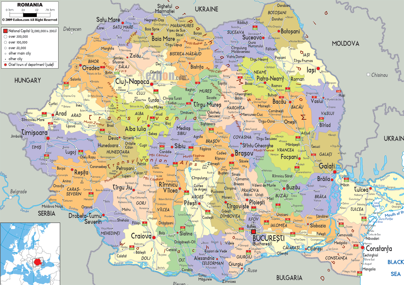 románia térkép Detailed Political Map of Romania   Ezilon Maps románia térkép