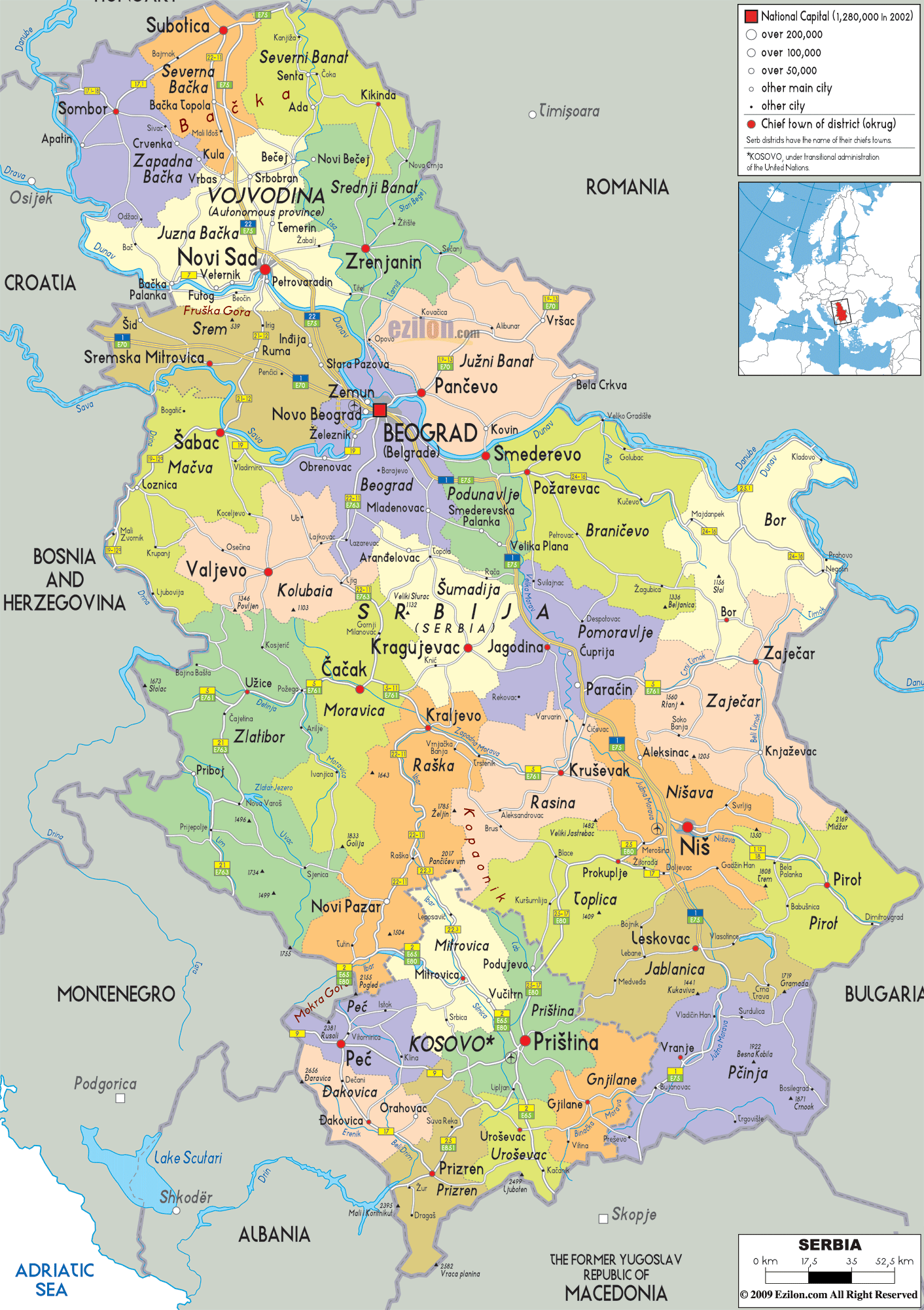 Detailed Political Map Of Serbia Ezilon Maps