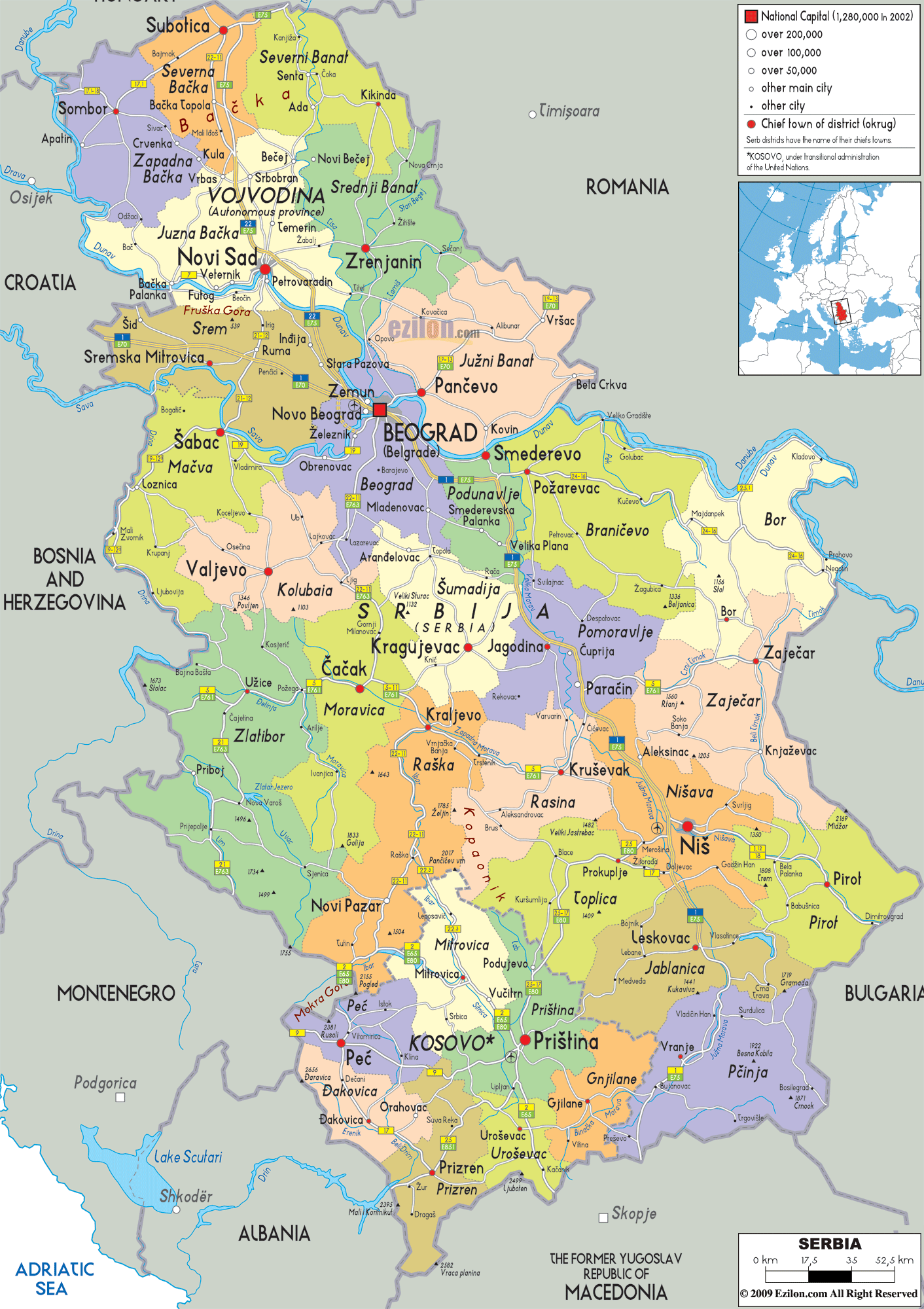 Detailed Political Map of Serbia - Ezilon Maps