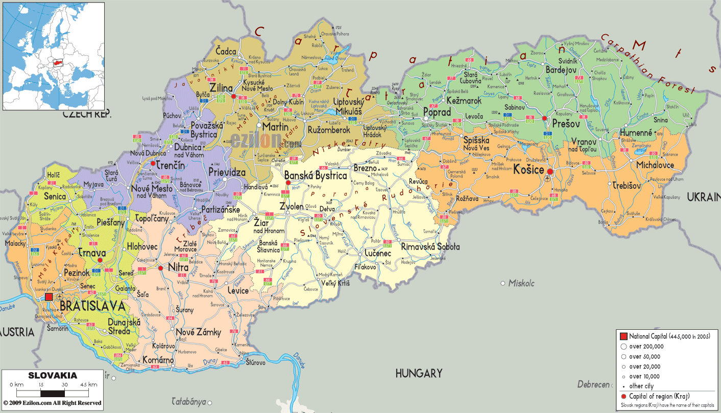 Detailed Political Map Of Slovakia Ezilon Maps