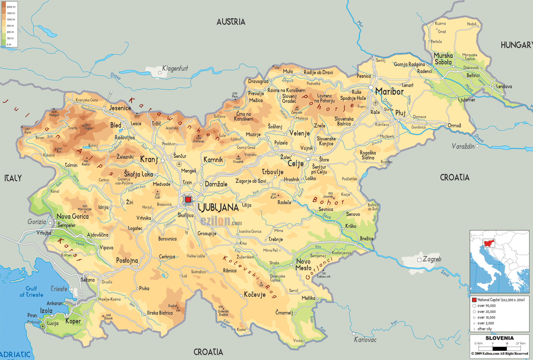 Physical Map Of Slovenia Ezilon Maps Physical Map Of Slovenia Ezilon Maps