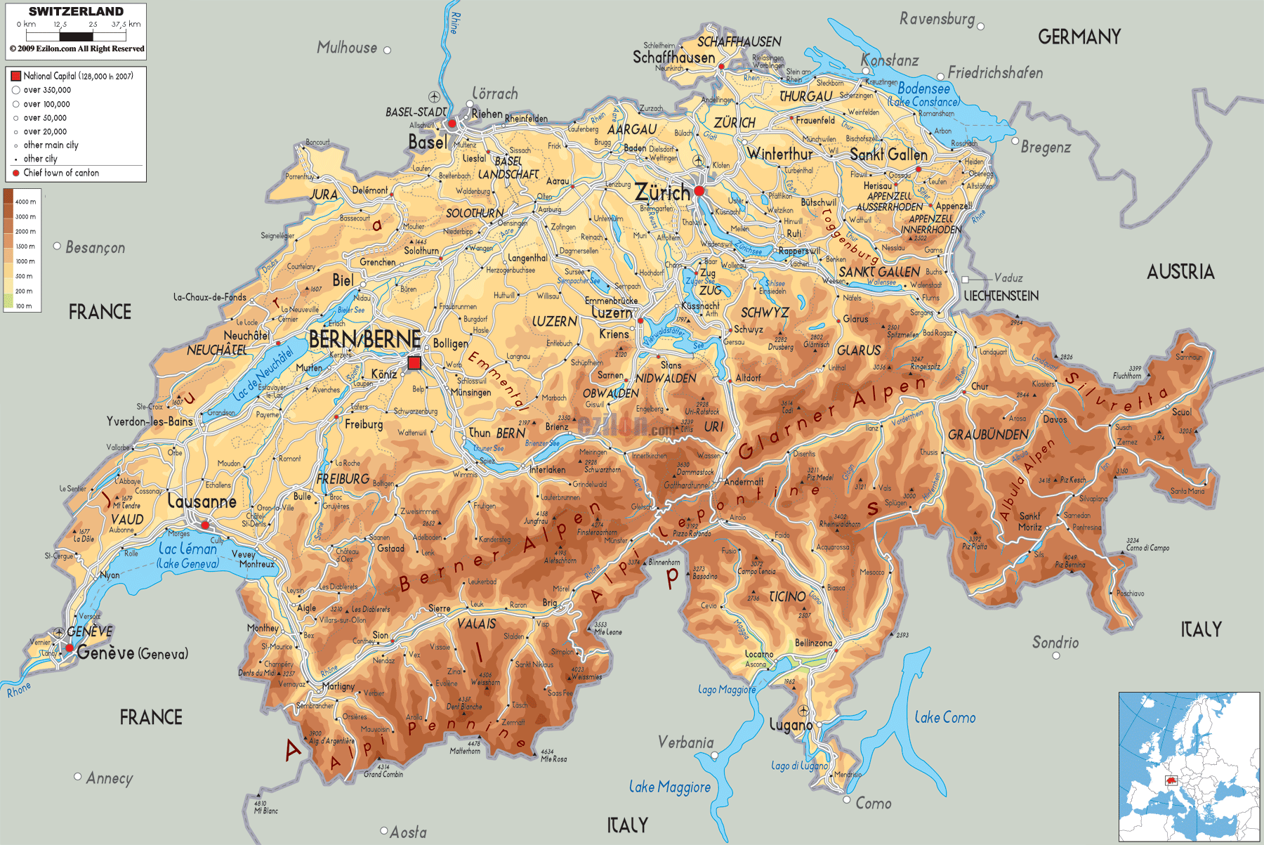 Switzerland Location In Europe Map