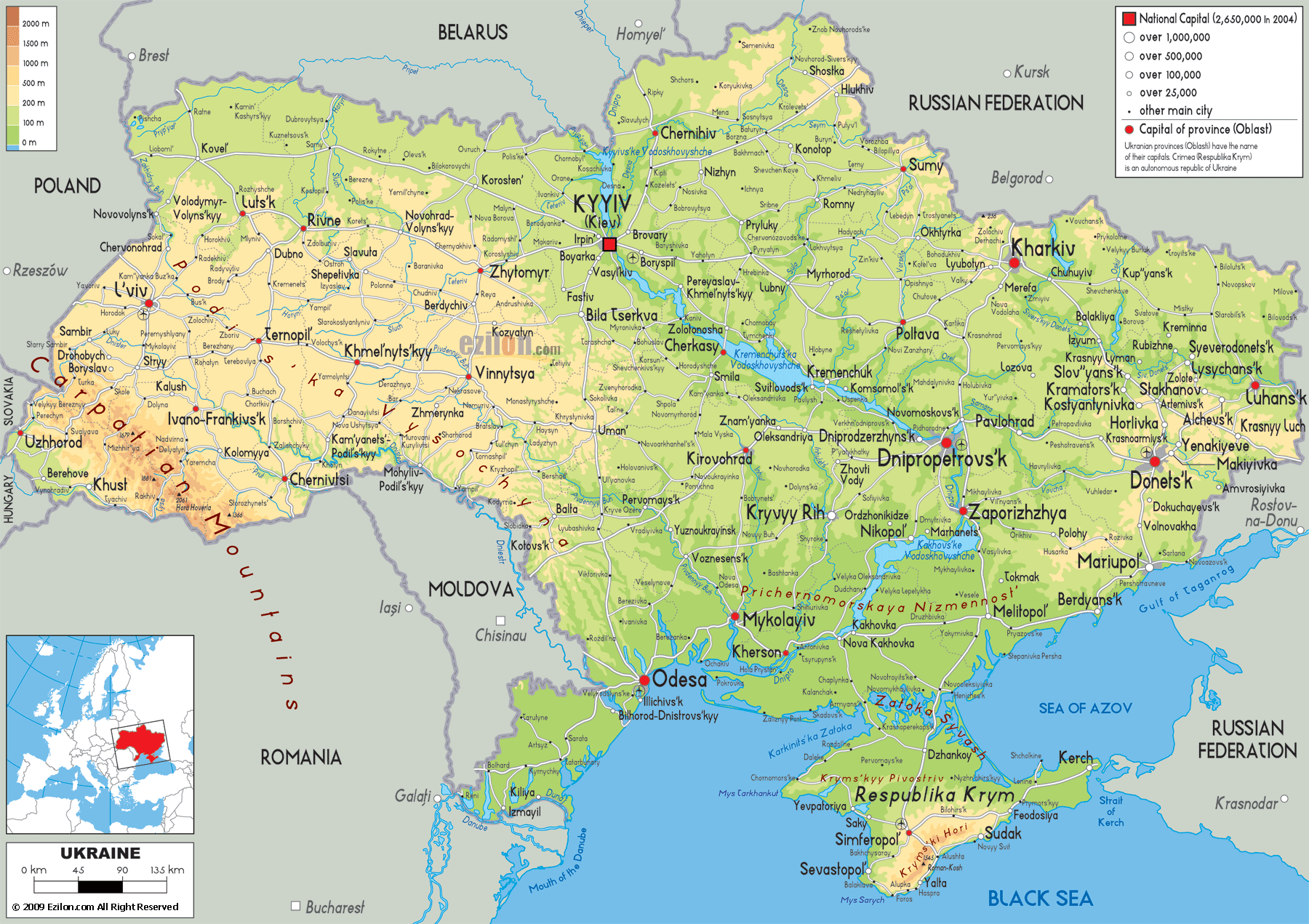 Physical Map Of Ukraine Ezilon Maps