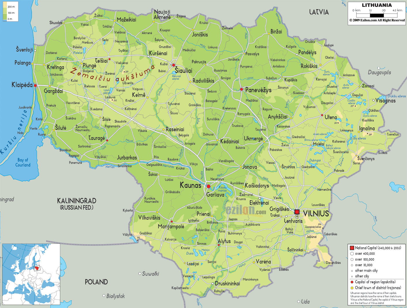 Lithuania Physical Map