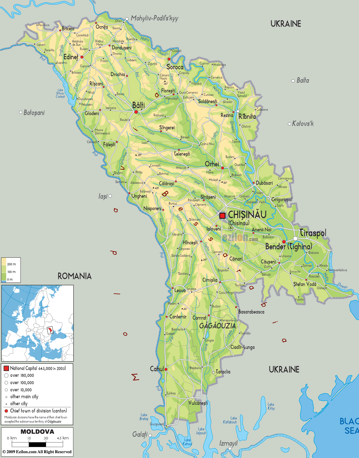 Physical Map of Moldova - Ezilon Maps