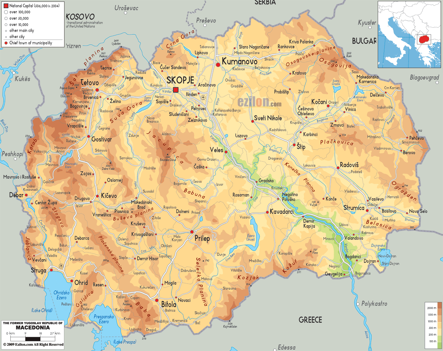 Physical Map of Macedonia - Ezilon Maps