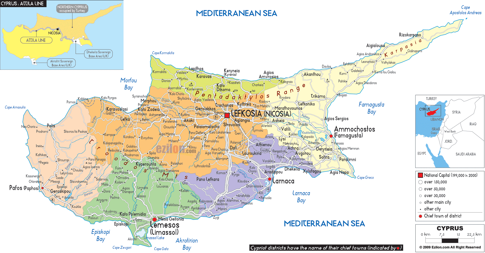 Detailed Political Map Of Cyprus Ezilon Maps