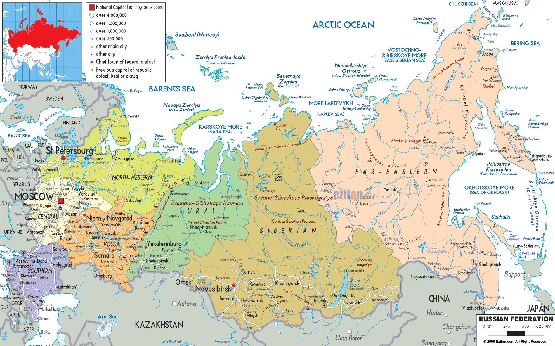 russia on map of europe