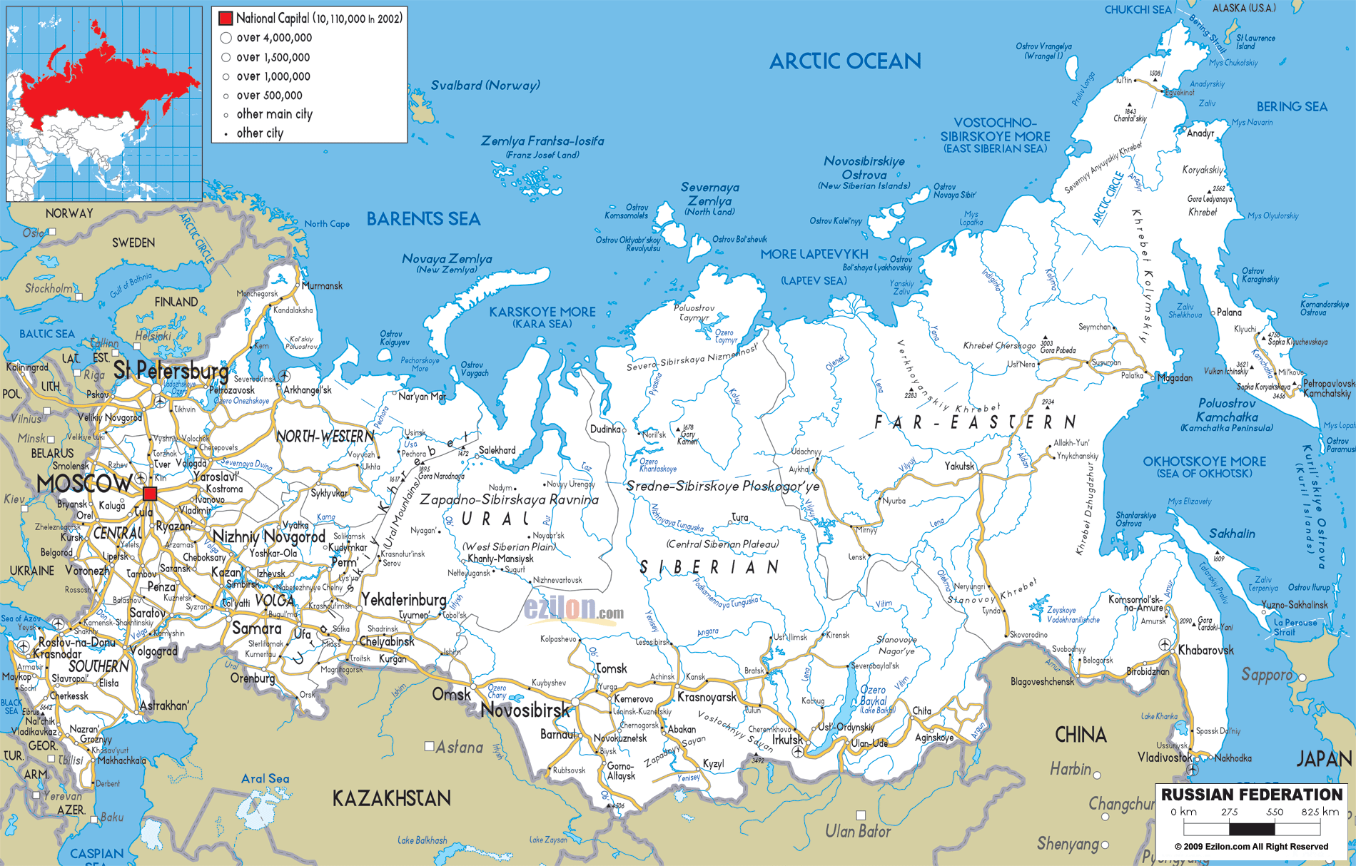 Detailed Clear Large Road Map of Russia  Ezilon Maps