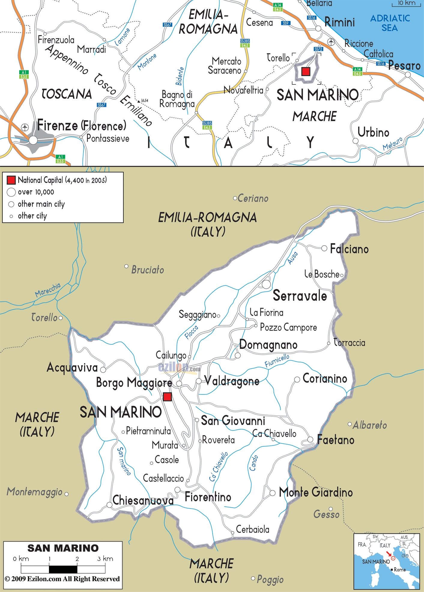 Road Map Of San Marino With Highways And Expressways Ezilon Maps