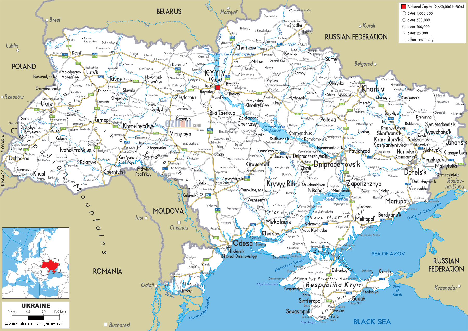 Detailed Clear Large Road Map Of Ukraine Ezilon Maps