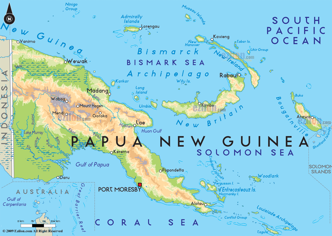 Road Map of Papua New Guinea and Papua New Guinea Road Maps