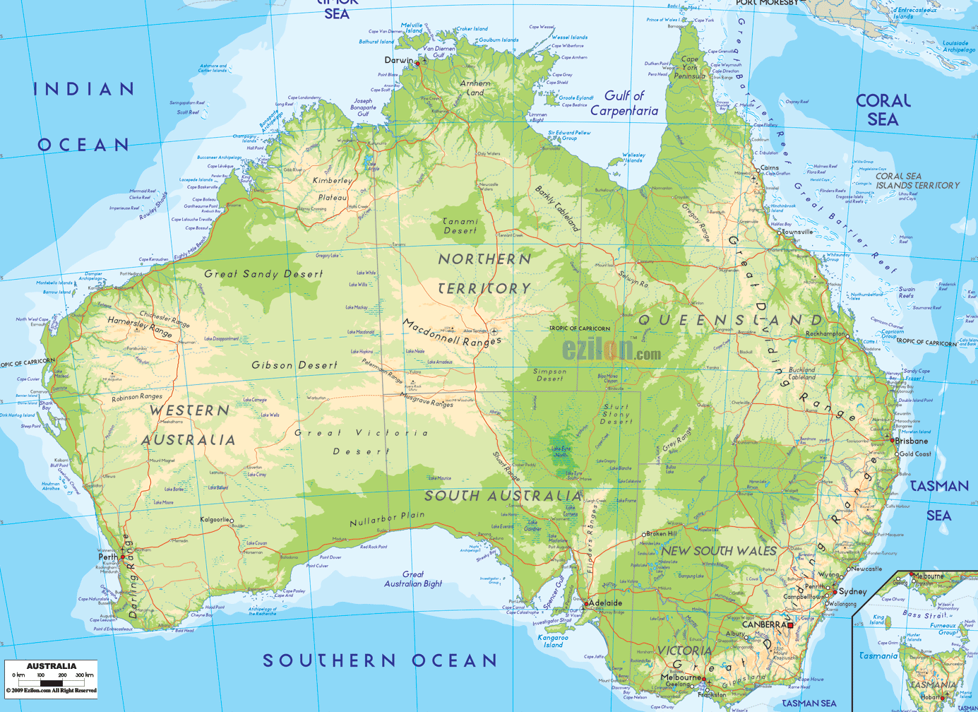 hane Metropolitan dagbog Physical Map of Australia - Ezilon Maps