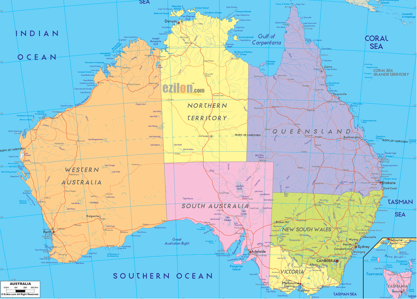 Sympatisere Distraktion svær at tilfredsstille Detailed Political Map of Australia - Ezilon Maps