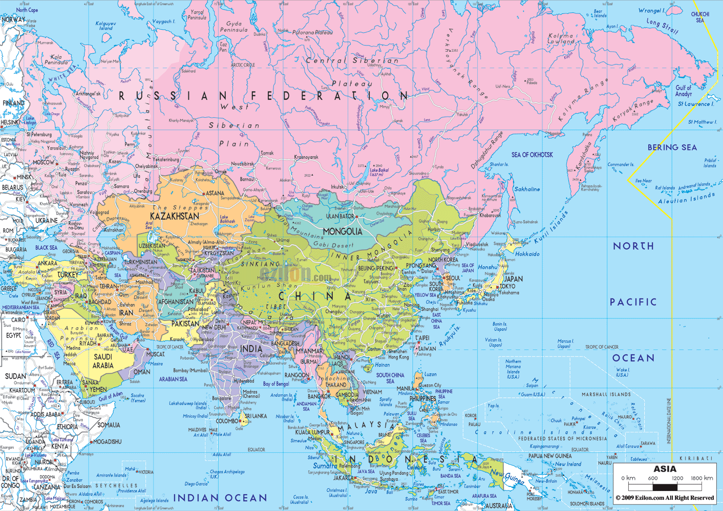 Detailed Clear Large Political Map Of Asia Ezilon Maps