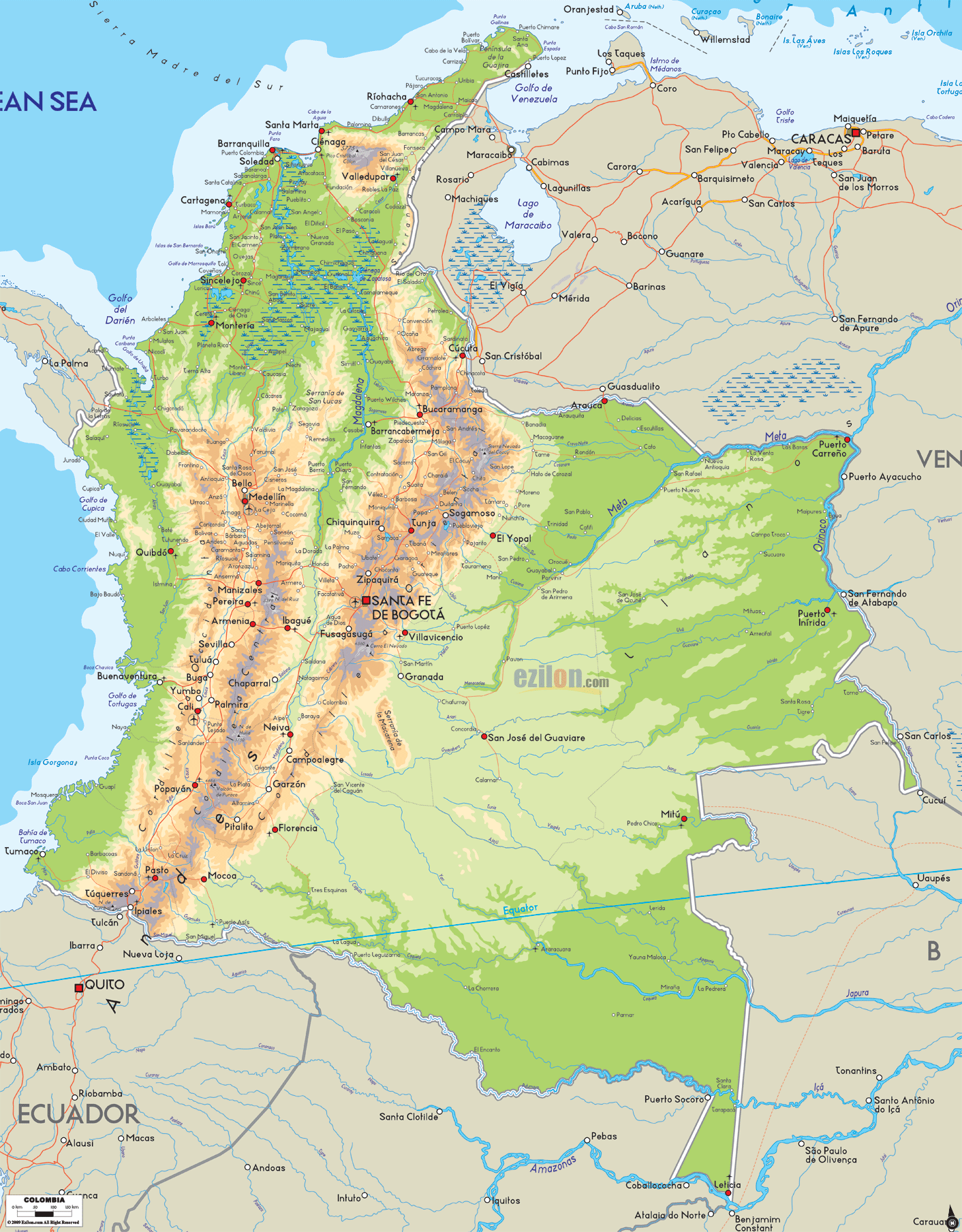 Columbia Physical Map - Columbia Map