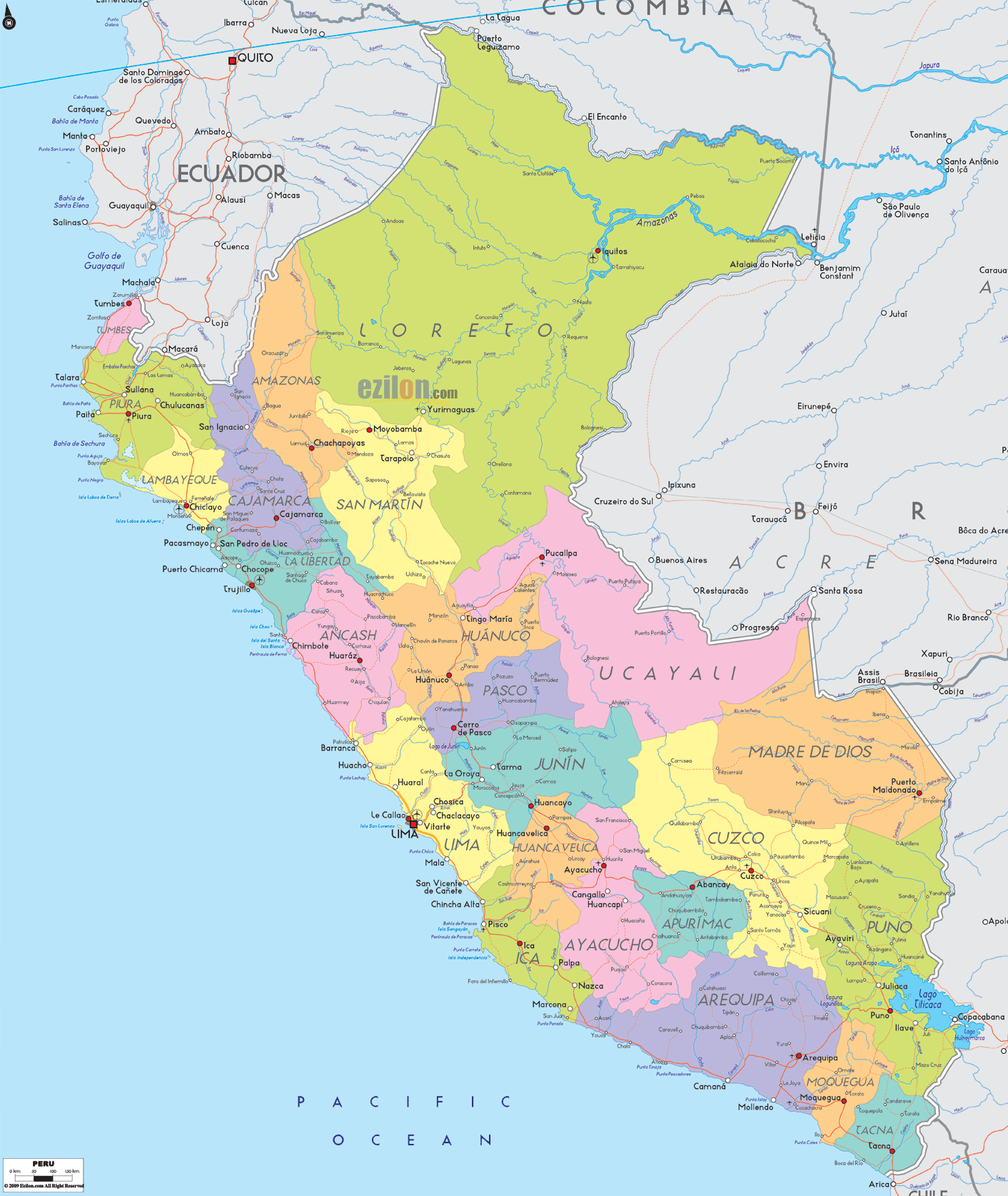 Detailed Political Map Of Peru Ezilon Maps
