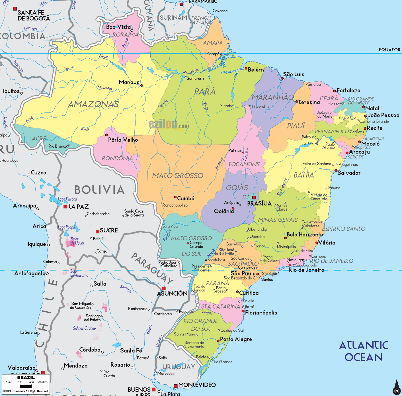 Detailed Political Map of Brazil Ezilon Maps Mapa Atlas Brasil