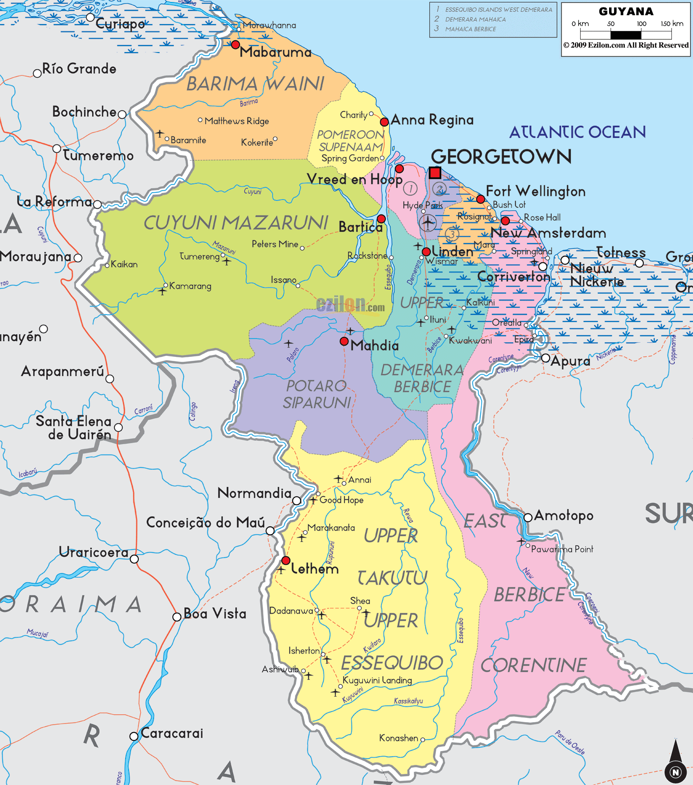 Physical Map Of Guyana