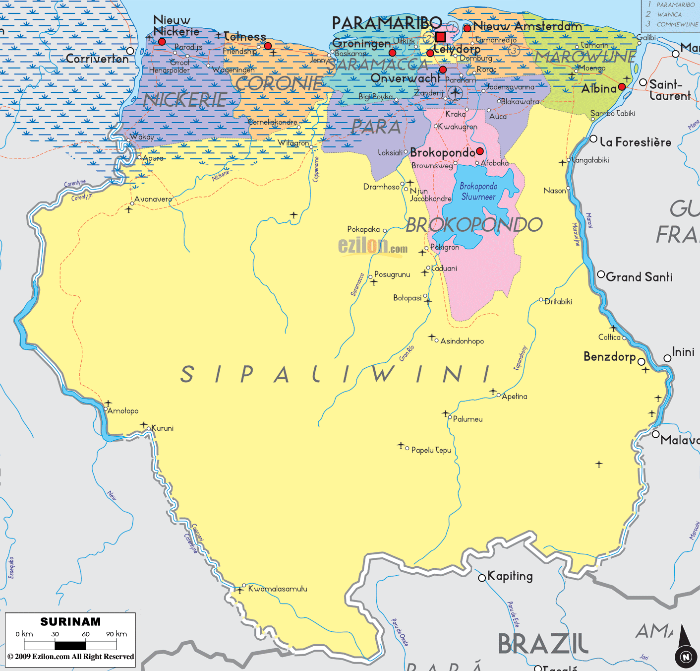 map of Surinam
