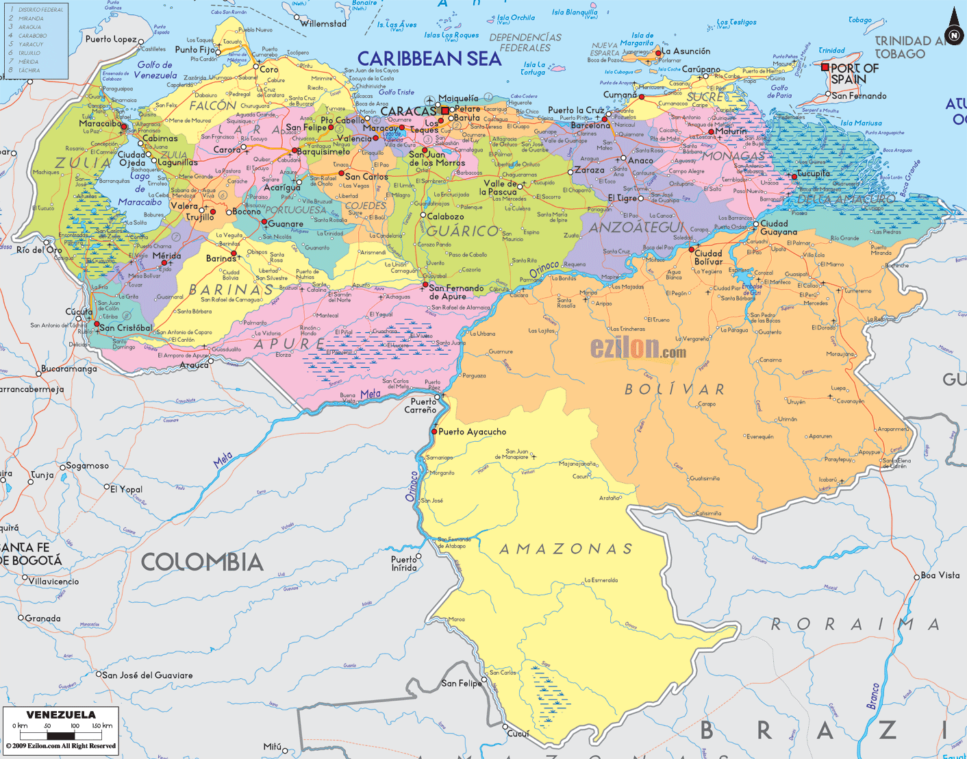 Detailed Political Map Of Venezuela Ezilon Maps