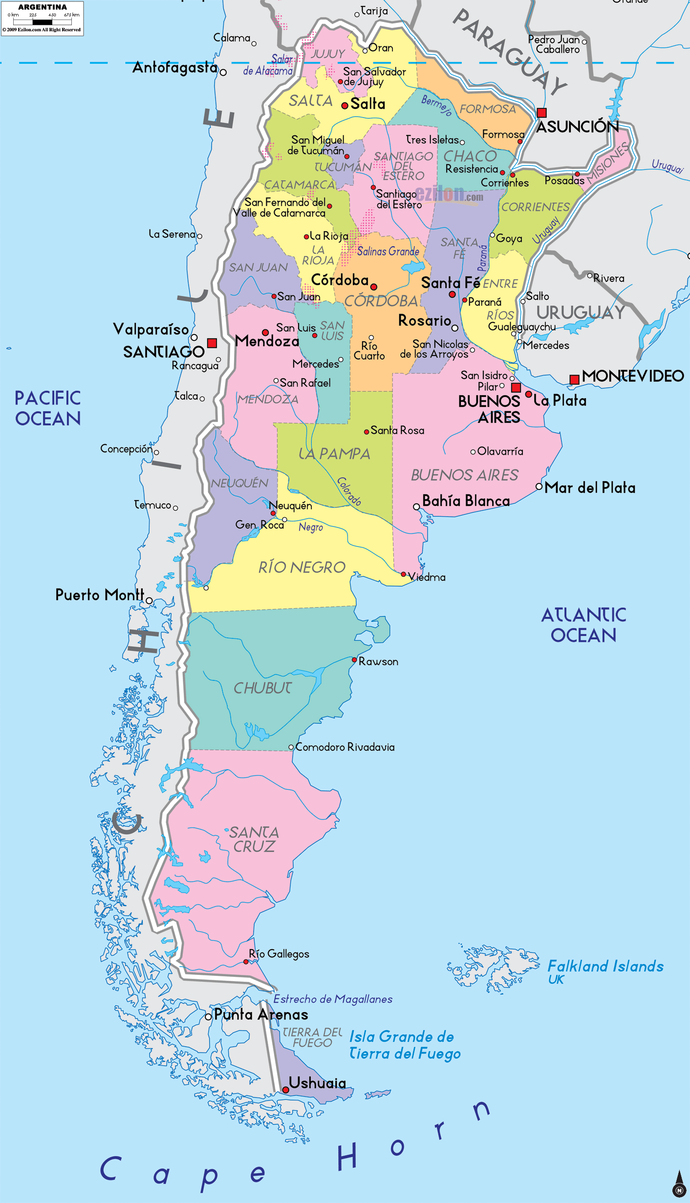 Detailed Political Map Of Argentina Ezilon Maps
