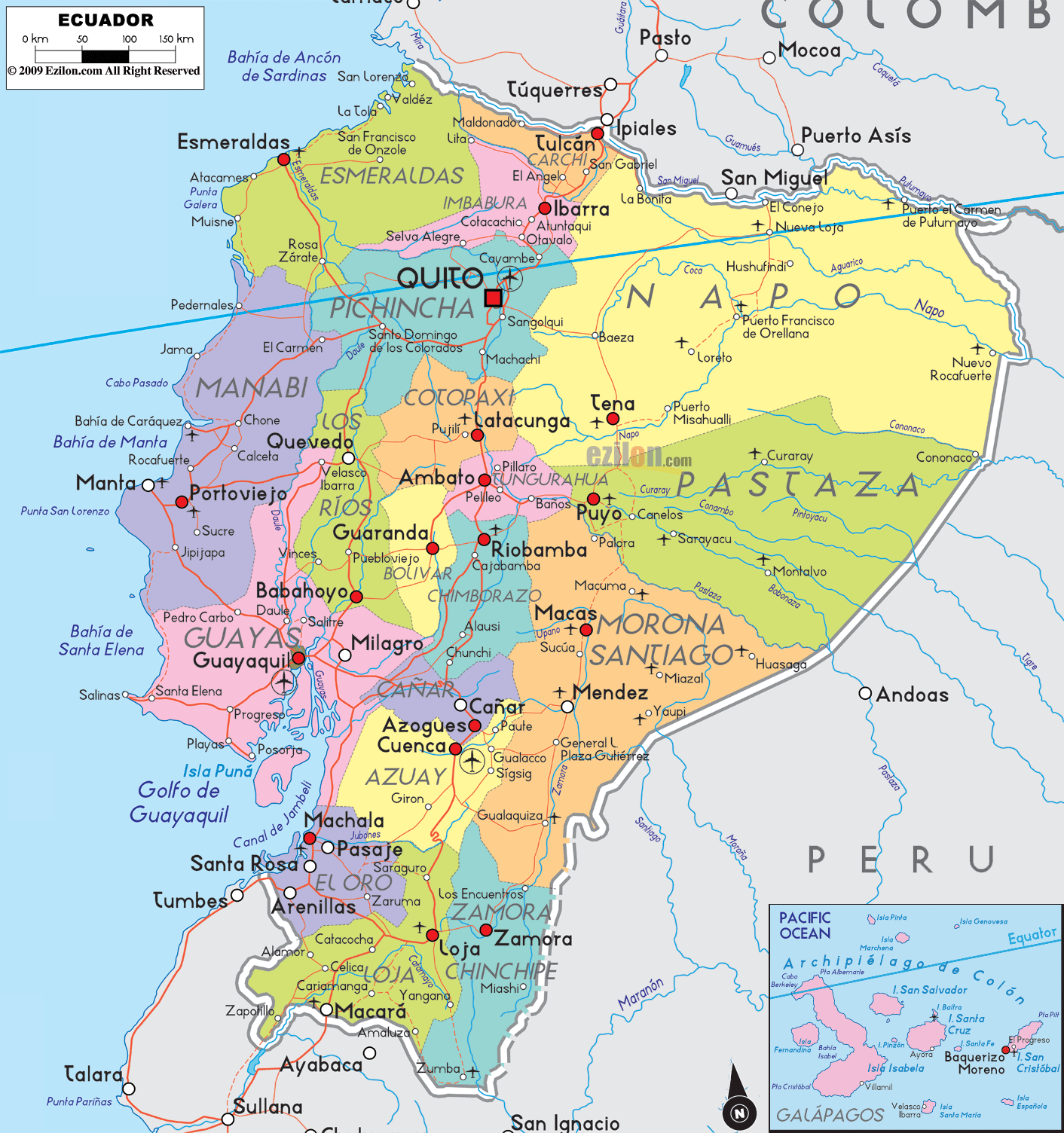 Detailed Political Map of Ecuador - Ezilon Maps
