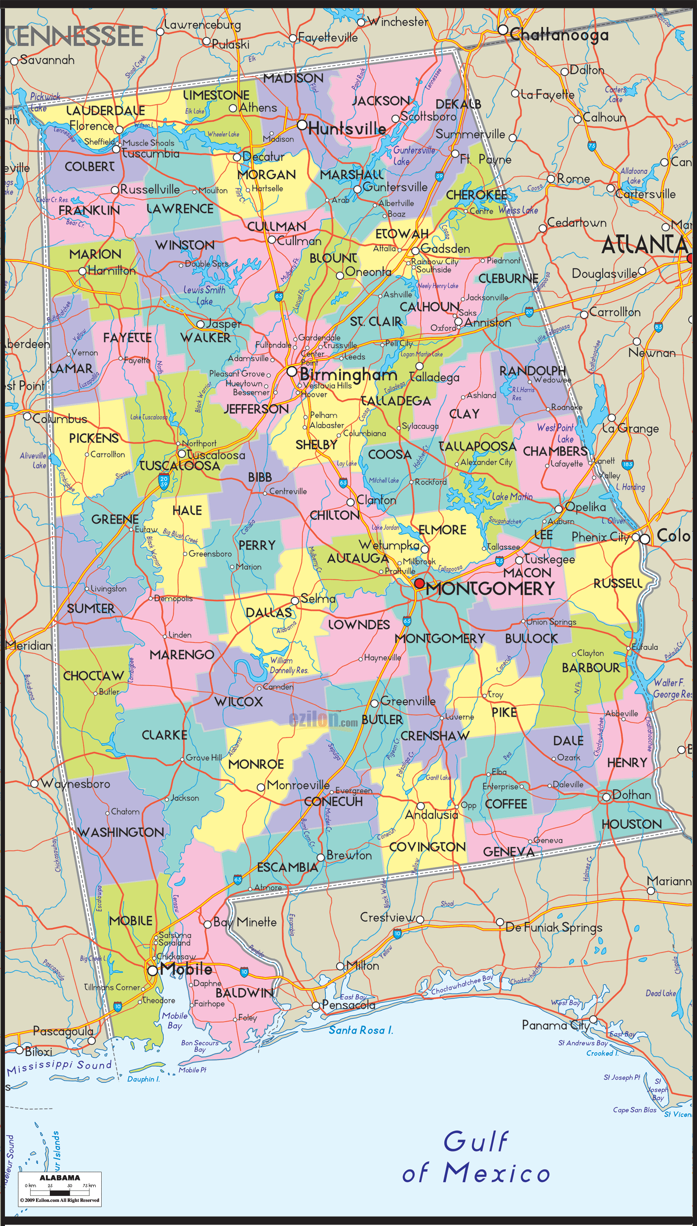 Printable Alabama Map