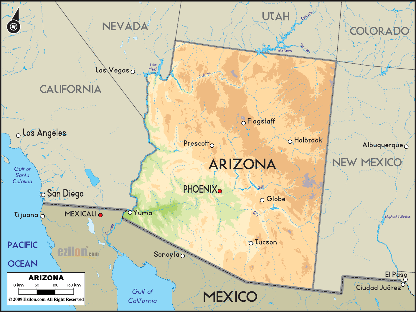 Geographical Map Of Arizona And Arizona Geographical Maps
