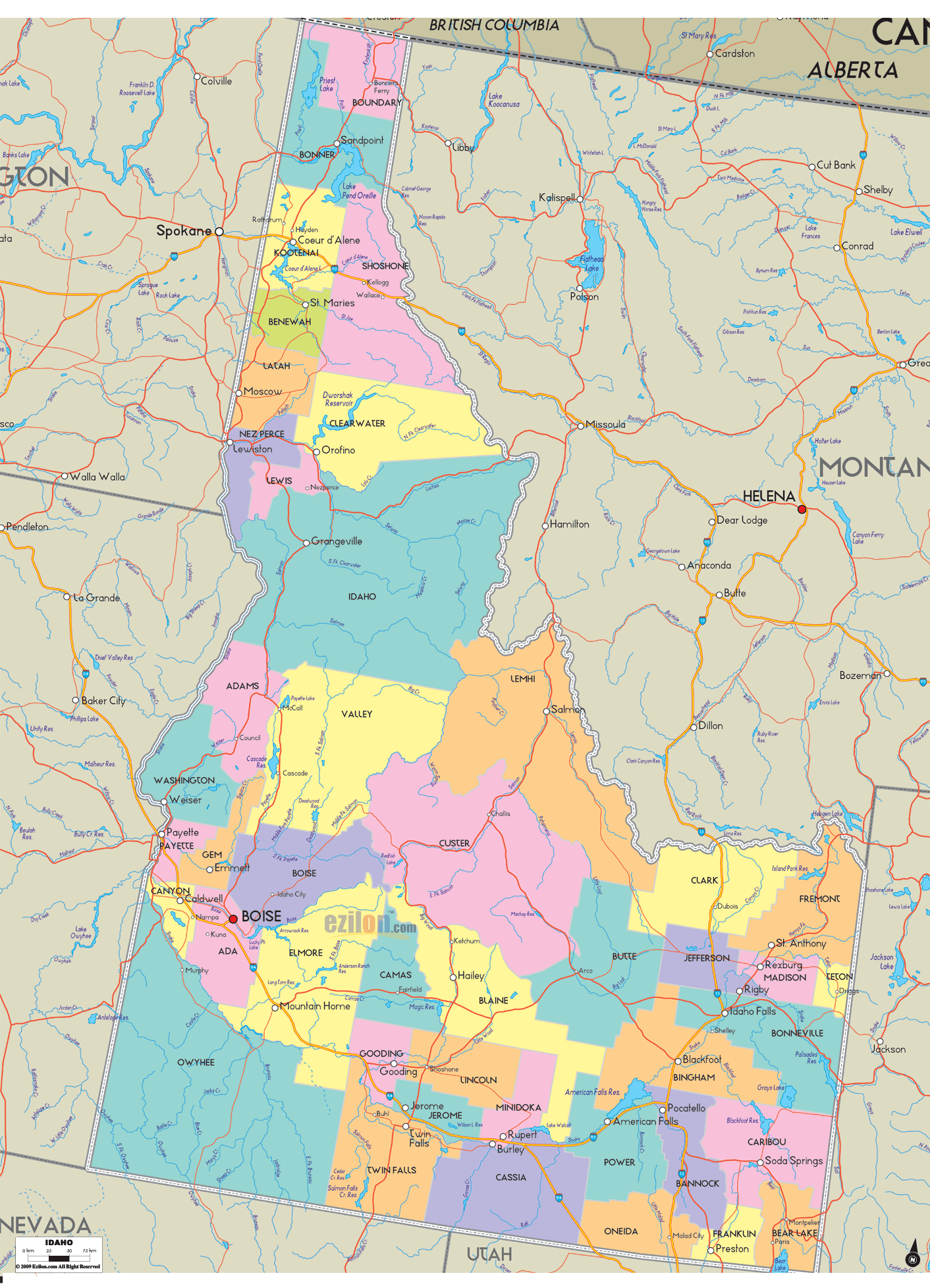 Detailed Political Map Of Idaho Ezilon Maps