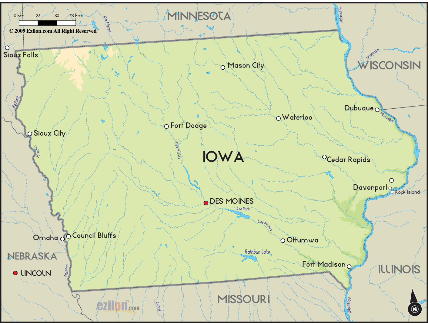 Geographical Map Of Iowa And Iowa Geographical Maps