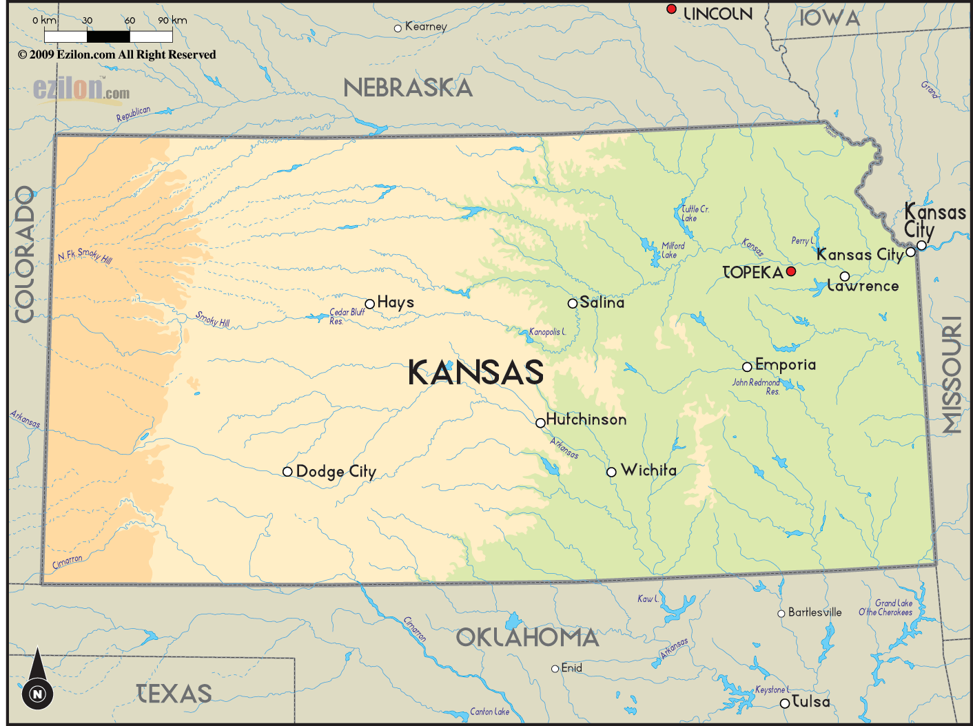 Map Of The Kansas Geographical Map of Kansas and Kansas Geographical Maps