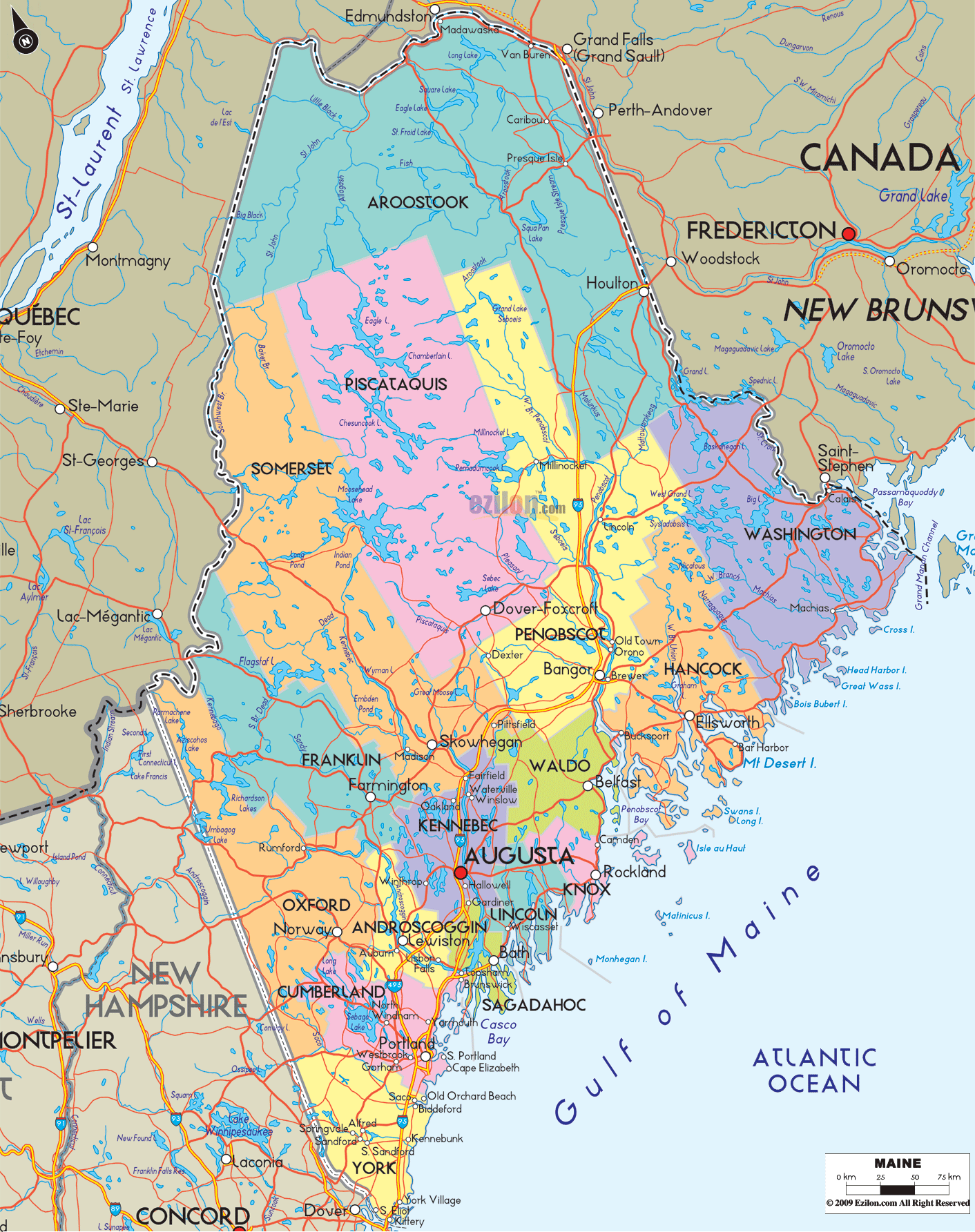 Detailed Political Map Of Maine Ezilon Maps